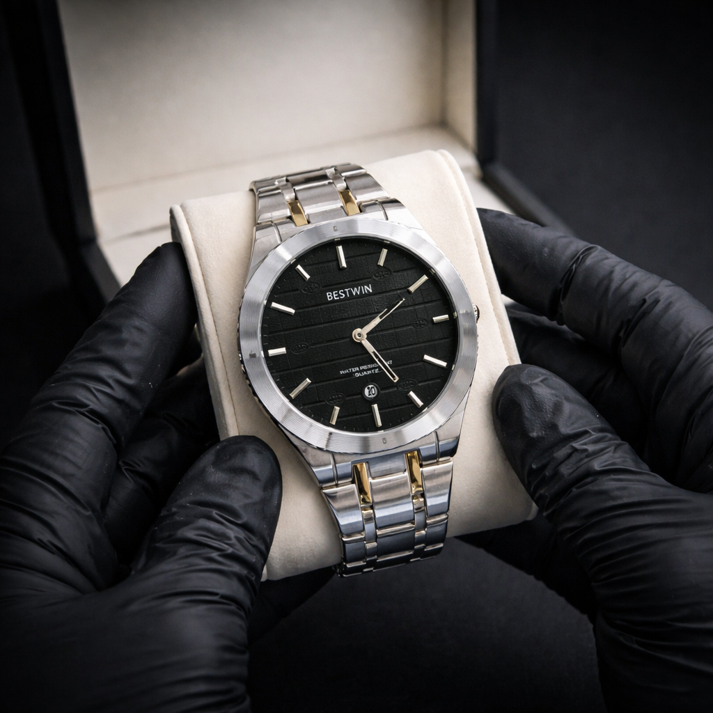 Bestwin | Stainless steel | Silver Chain | Black Dial