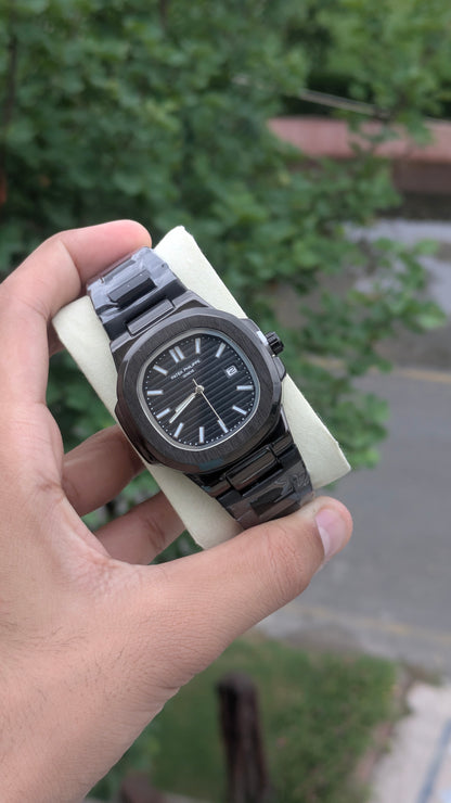 Patek Phillipe Geneve | Stainless Steel | Heavy Weight | Jet black | Date working