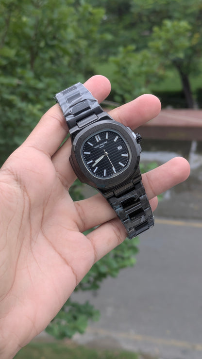 Patek Phillipe Geneve | Stainless Steel | Heavy Weight | Jet black | Date working