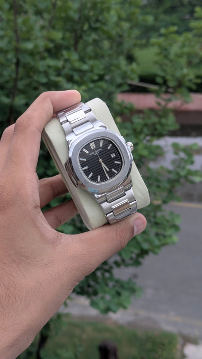 Patek Phillipe Geneve | Stainless Steel | Heavy Weight | Silver black | Date working