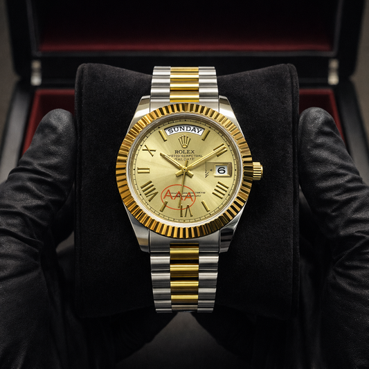 Rolex Oyster Perpetual | Master Quality | High Grade | Two Tone Gold | Crown Lock | Full Day-Date | Roman Dial