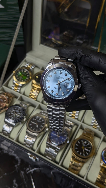 Rolex Oyster Perpetual | Master Quality | Silver Tiffany | Crown Lock | Date Just