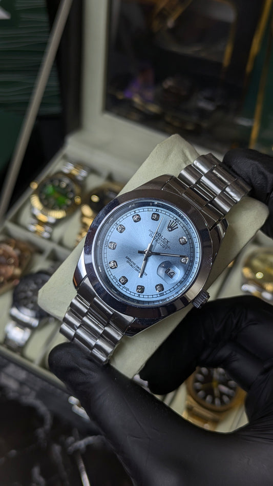 Rolex Oyster Perpetual | Master Quality | Silver Tiffany | Crown Lock | Date Just