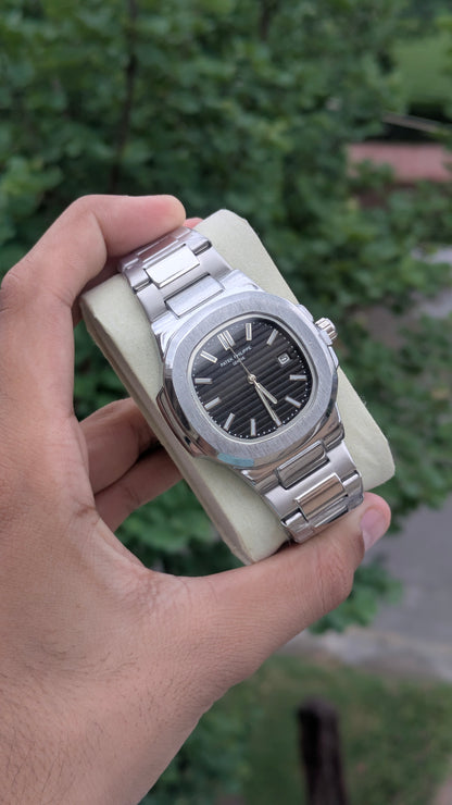 Patek Phillipe Geneve | Stainless Steel | Heavy Weight | Silver black | Date working