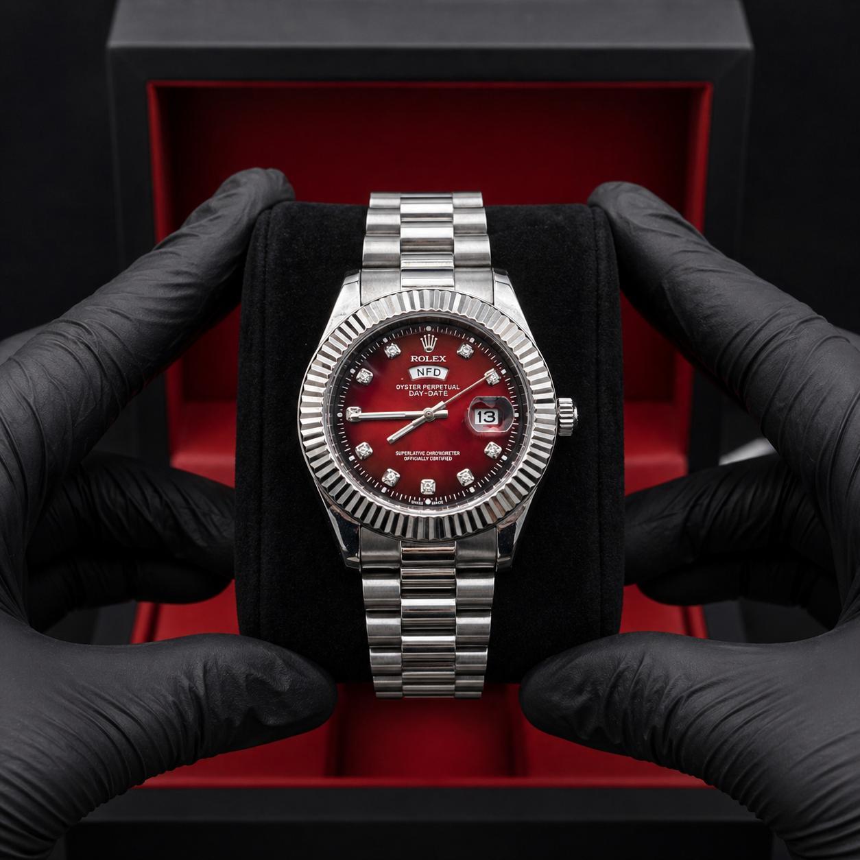 Rolex Oyster Perpetual | Silver Red | Master Quality | Date Just